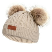 Kids Winter Beanie Hat Warm Knit Thick Ski Cap With PomPom For Girls Boys